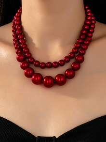 1pc New Design Pearl Chain Necklace, Elegant And Sophisticated Multi-Layer Choker Necklace For Women