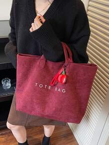 حقيبة يد جلدية سويدية ذات مقبضين مزينة بطباعة الحروف، حقيبة كاجوال كبيرة السعة مريحة وناعمة، مناسبة للنساء للعمل والتنقل والتسوق والجامعة