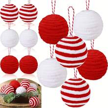 12 palline di Natale in filato, palline di Natale morbide e ondulate in filato rosso e bianco, palline decorative appese, ornamenti per albero di Natale, decorazioni per ciotole, cesti, vasi, decorazioni natalizie per la casa, regali di Natale, decorazioni natalizie per l'inverno