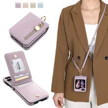 1pc L-Shaped Zipper Folding Screen Phone Case, Suitable For Galaxy Z Flip4 5G, With Ring, Neck Strap, Crossbody, Shoulder Strap, Fashionable, Lightweight, Thin, Foldable, Rear Card Slot, Coin Purse, Cute, Smartphone Protective Case, Adjustable Strap, Shock-Proof, Anti-Drop