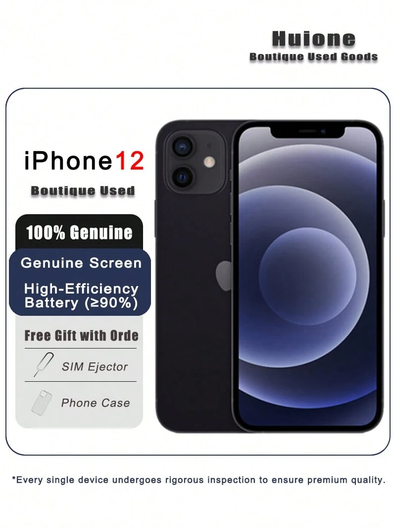 二手 Apple iPhone 12 黑色 优质二手 Apple iPhone - 游戏就绪，双 SIM 卡 4G，95% 新，原装屏幕和高效电池（≥90%）