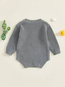 Newborn Infant Cute Goose Letter Embroidery  Romper Jumpsuit Baby Knitted Sweater Long Sleeve Round Neck Rompers Newborn Girl Boy Goose Funny Romper Reveal Pregnancy Announcement Clothes - 藍色 - 查看 7