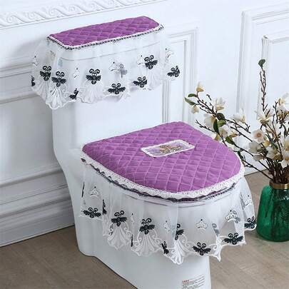 Universal Fit Toilet Seat Cover Set With Lace Edge Decorative Toilet Seat Toilet Lid Cover Warmer