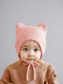 1件装3-12个月婴儿白色针织双角帽，秋冬保暖婴儿帽，可爱卡通婴儿帽系列 - 1PC - 查看 11
