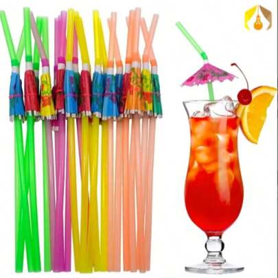 Kit 120 Canudo Guarda Chuva Sol Decorado Para Drinks Cor Sortidas