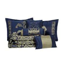 Royale 7-Piece Jacquard Floral Comforter Set - Navy/Gold - View 5