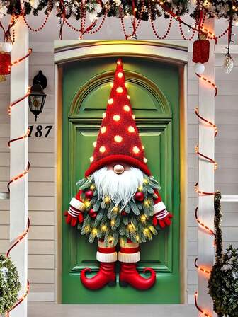 Charming Gnome Christmas Gate Flag Banner- Durable Polyester, Easy-Hang Holiday Decor For Indoor/Outdoor Use