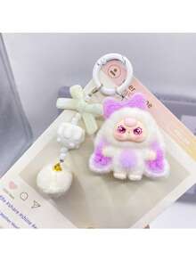 1 件卡通 3D 植绒可爱饰品钥匙扣，卡通吊坠包饰，男女通用钥匙圈配件万圣节配饰教师节圣诞节礼物创意