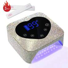 Secador de uñas LED recargable de 72 W con 2 limas, lámpara UV/LED de doble fuente de luz, sistema inteligente de recordatorio de bajo consumo, 5 configuraciones de tiempo, control táctil y sensor automático, dispositivo de secado rápido con lámpara (plateado con pegatinas de diamante)