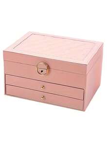 1pc Three-Layer Jewelry Storage Box, Dressing Table With Drawer Jewelry Storage Box, Gift Leather Jewelry Box, Portable Jewelry Storage Box, Desktop Storage Drawer Box, Stackable Storage Box, Can Store Watches, Necklaces, Rings, Pendants, Bracelets And Other Multi-Functional Jewelry Storage Boxes, Exterior With Locking Leather Design,