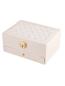 1pc Three-Layer Jewelry Storage Box, Dressing Table With Drawer Jewelry Storage Box, Gift Leather Jewelry Box, Portable Jewelry Storage Box, Desktop Storage Drawer Box, Stackable Storage Box, Can Store Watches, Necklaces, Rings, Pendants, Bracelets And Other Multi-Functional Jewelry Storage Boxes, Exterior With Locking Leather Design,