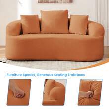 Puremind Minimalist Compact Loveseat Sofa With Chenille Upholstery, No-Assembly Curved Couch For Small Spaces/Apartments - 橘色 - 查看 3