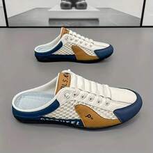 （尺码偏小）男士透气休闲运动凉鞋，防滑鞋底，时尚户外拖鞋，适合夏季沙滩、散步、度假和旅行 - 白藍 - 查看 2