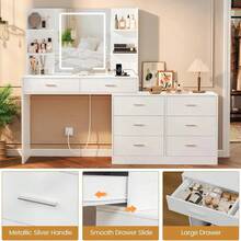Multifunctional Dressing Table With Mirror, LED Lights And Drawers, 2 Colors