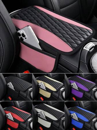 1ชิ้น แผ่นปะหนังหุ้มคอนโซลกลางสำหรับรถยนต์, ที่พักแขนแบบอัพเกรดสำหรับรถยนต์พร้อมช่องเก็บของด้านข้างสำหรับจัดระเบียบที่นั่งในรถยนต์, ที่หุ้มคอนโซลกลาง การตกแต่งรถยนต์อย่างมีสไตล์ เหมาะสำหรับรถยนต์, รถยนต์, รถ SUV ส่วนใหญ่