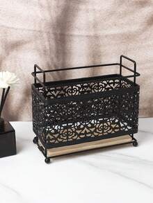 1 buc Suport pentru ustensile de bucătărie cu design clasic din metal gol, Suport dreptunghiular pentru tacâmuri din dantelă neagră - Pentru linguri, furculițe, bețișoare, teluri, capsule de cafea, articole de papetărie etc., Coș de depozitare decorativ pentru birou, ideal pentru organizarea casei, Depozitare decorativă, Cutii de depozitare și borcane, Coș de depozitare pentru decor de birou, Depozitare de Crăciun, Halloween, Ramadan