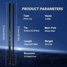 Billiards Rod 9.5MM Small Head 1/2 Split Small Head Ball Room Club Member Snooker Black Octet Table Tennis Rod