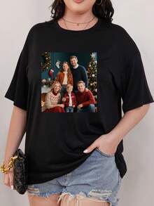 Customizable Women's Plus Size T-Shirt - Soft & Stretchy Casual Sport Tee With Personalized Photo Design, Round Neck, Short Sleeve, Machine Washable, Everyday Apparel Short Sleeve Top Machine Washable Shirt, Custom T Shirt