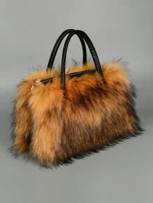 New Plush Wrist Strap Clutch Bag For Women, Spacious Faux Fur Fashion Handbag For Autumn/Winter - Camel - View 3