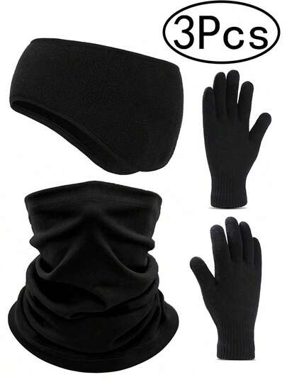 3 Stücke Fleece Nackenwärmer + Ohrenwärmer + Handschuhe für Herren und Damen - Winterhalstuch Nackenwärmer Fleece Windschutz Gesichtsmaske Schal für Herren & Damen Winterkopfband Ohrenschützer für kaltes Wetter Laufen Radfahren Ski