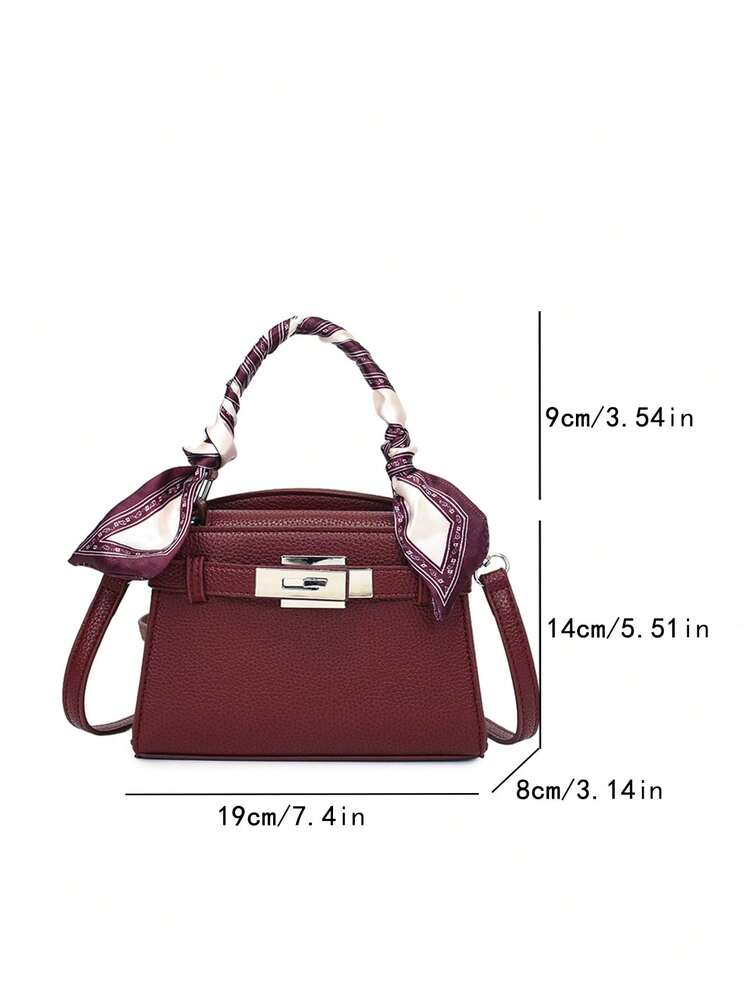 Burgundy Women's Handbag, Fashion High-End Shoulder Strap Design, Distinctive Scarf Decor Shoulder Bag, High-End Metal Decor Adjustable Shoulder Strap Crossbody Bag, Autumn/Winter , Burgundy Bag - Burgundy - View 5