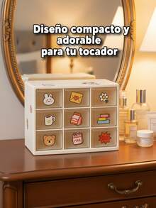 1 pieza Organizador de joyas con nueve compartimentos, caja de almacenamiento de escritorio mini, caja de almacenamiento de anillos y aretes de cajón multicapa, caja de almacenamiento de suministros de oficina pequeños, regalo del Día de San Valentín y regreso a la escuela - Rosa Pálido - Ver 10