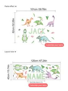 Individuelle Wandaufkleber, anpassbarer Name, Wandtattoos mit Cartoon-Dinosauriern - PVC selbstklebende abnehmbare Wandaufkleber für Kinderzimmer, Spielzimmer oder Klassenzimmer - Niedliche und kreative Wanddekoration für jeden Raum