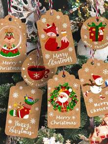 50 piezas de etiquetas de regalo con temática navideña, con diseños de Papá Noel, muñeco de nieve y renos, etiquetas decorativas adecuadas para fiestas de invierno, Año Nuevo y decoración de envoltorios de regalos de Navidad