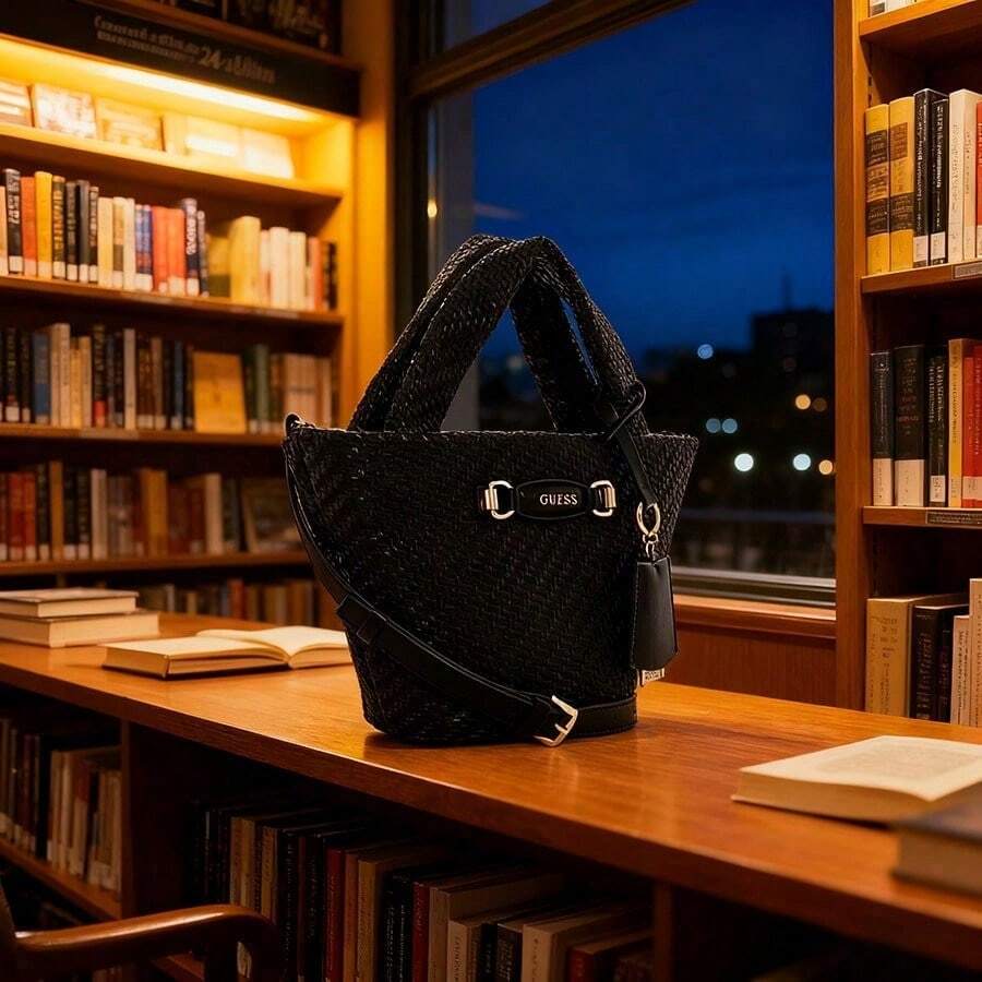 Guess Bolso de mano grande de unicolor minimalista para mujer, ideal para ir al trabajo - WG953075 Negro