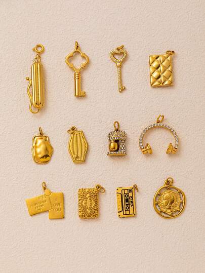 1pc Gold Exquisite Key Medal Coffee Machine Cream Freeze Dried Firefighter Mask Earphone Handbag Pendant, Can Be Used To Make DIY Necklaces, Bracelets, Earrings, Bag Chains, Keychains, Etc. Stainless Steel Material Plated With 18K Gold, Jewelry, Decorative Beads, Women's Jewelry, DIY Jewelry, Keychain Jewelry, Stainless Steel Jewelry, Stainless Steel Pendants, Etc