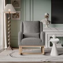 Caluself Upholstered Rocking Chair With High Back For Reading, Lounge Chair With Padded Cushion, Side Pocket And Armrests, Rocking Chair Made Of Plush Fabric, Fabric Lounge Chair With Wooden Legs, Cozy Beige Plush Fabric For Living Room And Bedroom - Xám - Xem 3