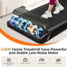 Portable Treadmill With Incline, 3.0HP Walking Pad With Handle Bar, 3-In-1 Foldable Treadmill For Home Office Small Space With Quiet Brushless, 300 LBS Capacity - 黑色 - 查看 7