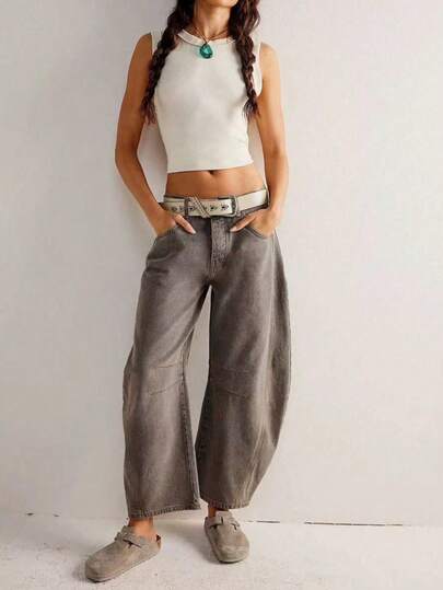 女士春夏休闲老款阔腿牛仔裤宽松长裤