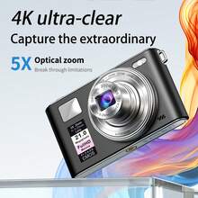 Cámara digital 4K Ultra HD, zoom óptico 5X, cámara trasera de 64MP, flash súper brillante, pantalla HD estabilizada, cámara para estudiantes - Tarjeta de memoria de 64 GB + cámara - Ver 9