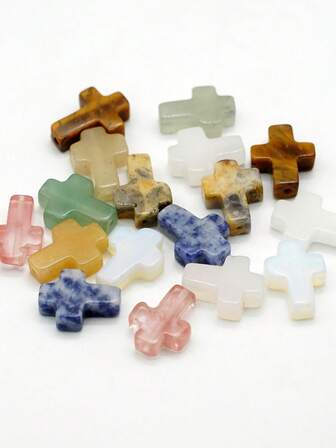 10 piezas de cuentas de cruz de piedras preciosas naturales de colores mixtos, cuentas de crucifijo de 12x16mm, estilo bohemio con ojo de tigre natural, piedra de puntos azules, obsidiana. Cuentas sueltas a granel para hacer joyas DIY - pulseras, pendientes, collares, llaveros, rosarios de oración. Adecuado para fe cristiana/católica, espiritual, gótica, brujería, oración y estilos de chakra. Regalos únicos para mujeres, amigos, adolescentes. Idea de regalo perfecta