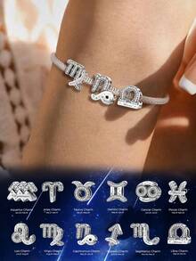 1 Peça Contas Pingente dos 12 Signos do Zodíaco em Prata 925, Adequado para Pulseira, Bracelete DIY de Joias e Acessórios Diários, Presente Ideal para Meninas - doze signos do zodíaco - Visão 6