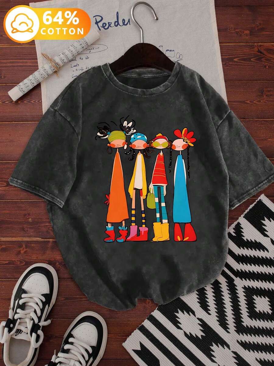 Women's New Round Neck Short Sleeved Plus Size Summer, Casual Style Containing Cotton Printed Plus SizeIncluding Cotton Round Neck T-Shirt, Sweet And Gentle Temperament, Slim And Comfortable Summer Tops, Suitable For Daily Casual Wear, Graphic Tees Women