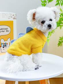 1 pièce Vêtements pour animaux de compagnie, Vêtements pour chiens/chats de petite taille, Tenue mignonne et heureuse pour chiots/chatons, Chandail de dinosaure chaud et confortable - Jaune - Jaune citron - Voir 3