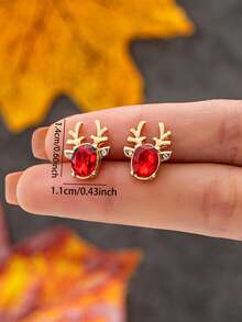 1对圣诞驯鹿耳环，节日喜庆圣诞耳环首饰，女士礼物 - 彩色 - 查看 3