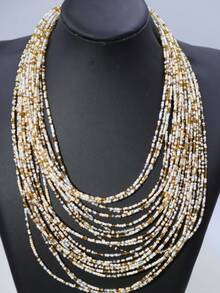 1 件女士休闲多层小珠项链 - 米色 - 查看 7