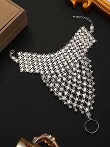 1 件时尚新款金属编织串珠流苏指环手链，阿拉伯中东奢华宫廷风格，适合派对和节日佩戴 - 銀色 - 查看 3