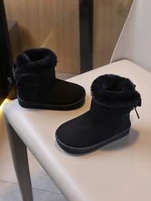 Fashionable New Kids Snow Boots, Girls Bow Ankle Boots, Thick Warm Boots, Non-Slip Soft Bottom Children Boots For Winter - Black - View 4