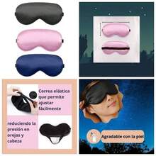 Pack con 3 antifaces para dormir en colores: negro, rosa y azul marino. Mascara de sueo tipo seda. El antifaz cubre suave y cmodamente los ojos y tiene correa ajustable. Apto para hombre y mujer. - Negro, Rosa, Azul Marino - Ver 1