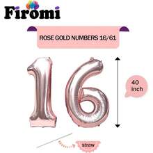 16 Foil Number Balloons Gold 40 - Inch Big Jumbo Mylar 16 Or 61 Balloon Numbers 16th Birthday Party Anniversary Decorations - A3-玫瑰金16+40寸 - 查看 2