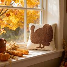 1 buc. Față de pernă din pluș brodată cu model de curcan, față de pernă decorativă de Ziua Recunoștinței cu broderie 3D