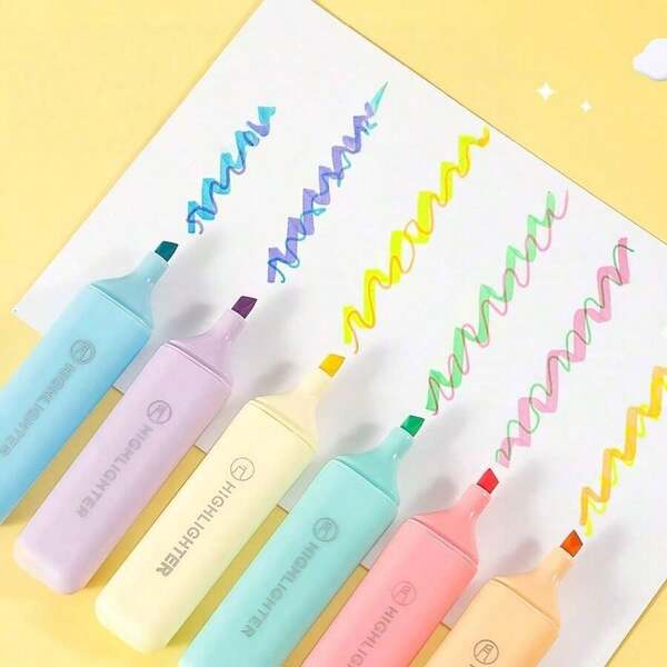 6 Stücke weiche, mehrfarbige, augenfreundliche Textmarker, pastellfarbene Macaron Leuchtstifte für Notizen, Schule und Schulanfang