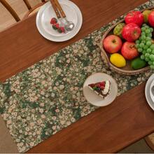 Floral Jacquard Table Runner With Tassels, Plant Edge Table Runner, Suitable For Garden Summer Kitchen Farmhouse Table Runner, Long Decorative, 13*70in Daisy Green - Green - View 3