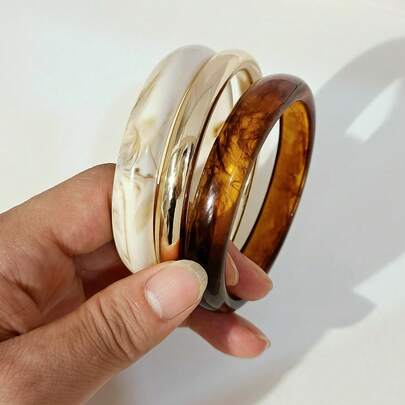 LADYCOCO 3pcs Vintage Thick Multi-Layer Brown & Beige Acrylic Resin Bracelet, Suitable For Women, Couples, Party & Daily Wear (There May Be Slight Differences Between The Photo And The Actual Product) (Please Refer To The Size Chart In The Details To Find The Right Fit For Your Arm)
