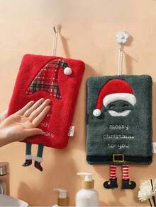 1pc Christmas Hanging Hand Towel For Kitchen, Bathroom, Quick Dry Absorbent Decorative Cloth