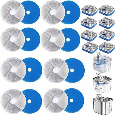 Filtros para Fuente de Gatos,8 Piezas Filtros para Bebederos para Gatos ,Triple Sistema de Filtración, Filtro para fuente de agua para mascotas con resina y carbón activado